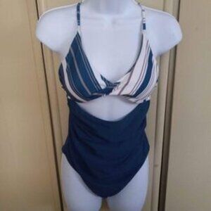 Cupshe Women's Blue , White. Gray One Piece Swimsuit Size LG NWT
